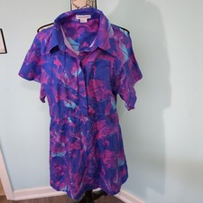 Urban Revivo Purple Palm Print Collared Short Sleeve Shirt Mini Dress Size 6