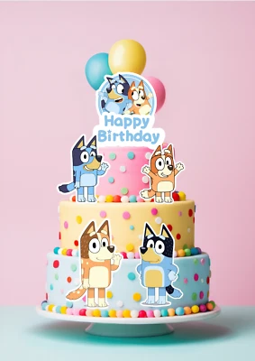 TOP IT TOPPERS LTD Bluey Cake Decorations. Premium Edible Wafer Card Precut Ready to use