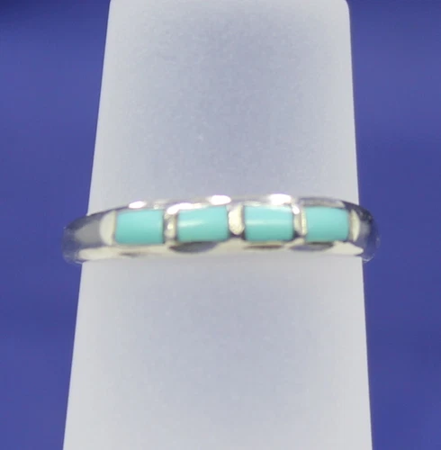 Vintage Sterling Silver Turquoise Band. Signed Silver Cloud SC. Sz 3.75