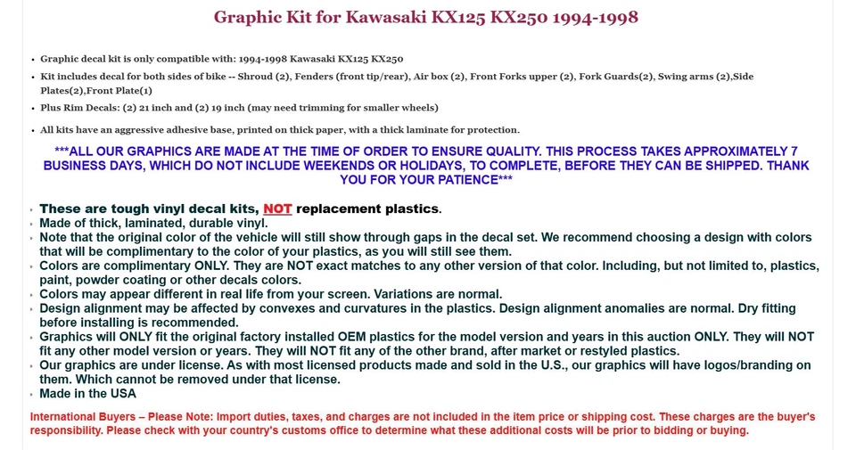 Pegatinas gráficas + #calcomanías PLT/RIM para Kawasaki KX125 KX250 1994-1998 REAPER G Foto 2 de 2