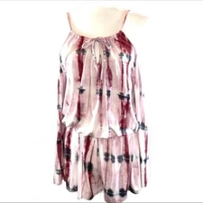 Belle Sky M pink white & grey tie dye BOHO cold shoulder w flared sleeve romper