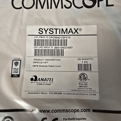 NEW  Systimax CPC6642-02F010 D8PS-LB-10FT U/UTP Patch Cord 10ft Cat5e 20 Pack