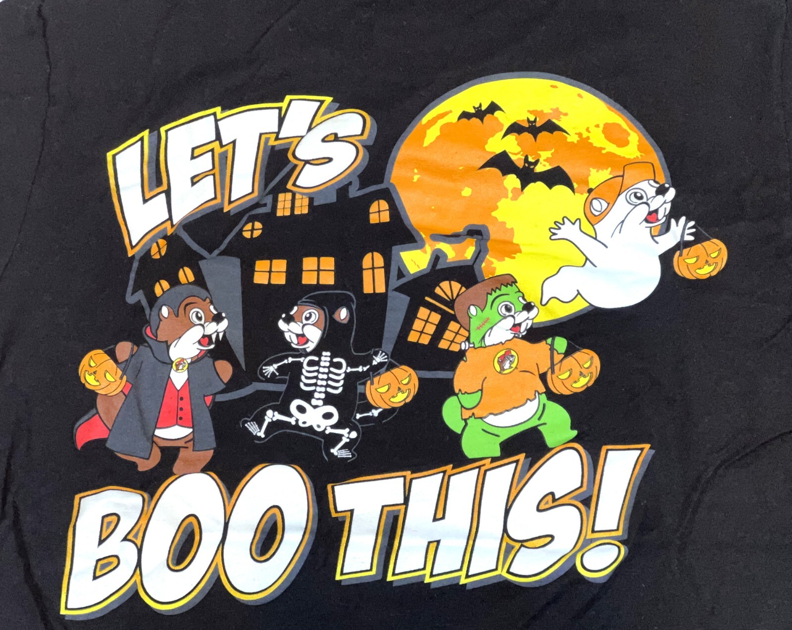 Buc-ee's Halloween Glow In The Dark Black Let's BOO This Costume T-Shirt Top S