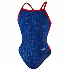 Speedo Endurance+ Water Grid Flyback Swim suit Youth Girl's 8/24  NEW $84