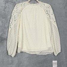 NWT Emily Daniels Cream Sheer Lace Long Sleeve Top Blouse S Office Cocquette