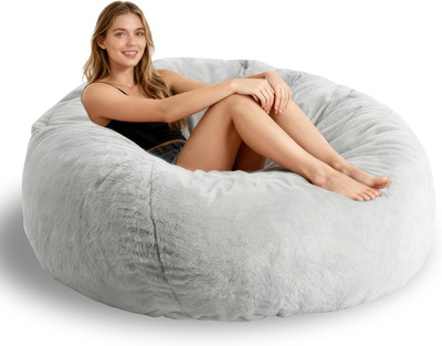 Faux Fur Comfy Bean Bag Chair Cover (No Filler), Fluffy Stuffed Animal Storage B
