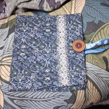Handmade needle book floral Blue Fabric button ribbon Lace closure 10 x 11cm