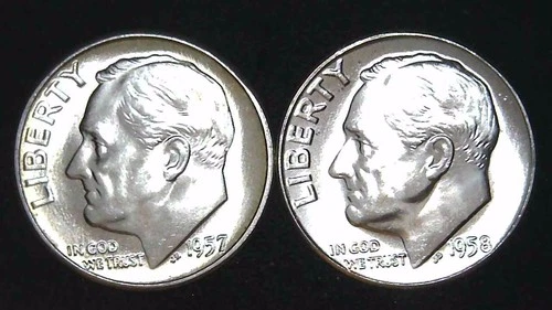 1957  1958-P  10C Roosevelt Dime (2  Coins) BU 90% Silver 26ctt0111-6