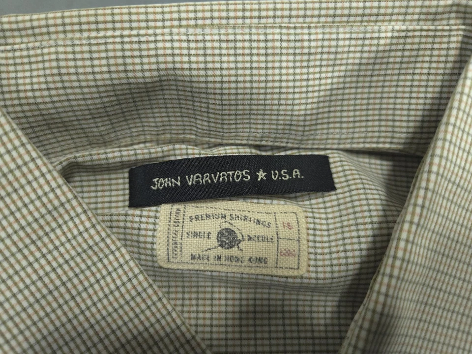 Camisa John Varvatos EE. UU. Para Hombres 16 Larhe Beige Vestido Abotonado Cuadros Foto 3 de 4