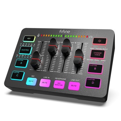FIFINE Gaming Audio Mixer für PC RGB Soundkarte für XLR Mikrofon Audio Interface
