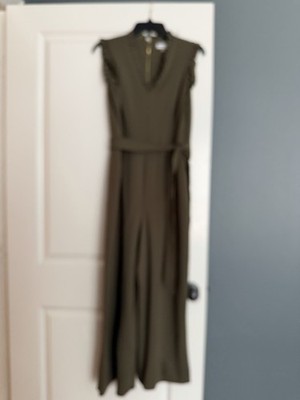 Calvin Klein Women's Olive Green Sleeveless Jumpsuit, Size 12, Belted, Wide-Leg