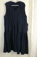 Caslon Sz 2X Navy Blue Crinkle Tiered Gypsy Cotton Full Dress