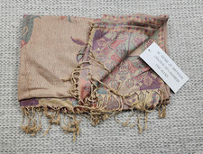 Jerusalem Scarf Wrap Womens Paisley Elephant Print Fine Blend Cashmere Tan Pink