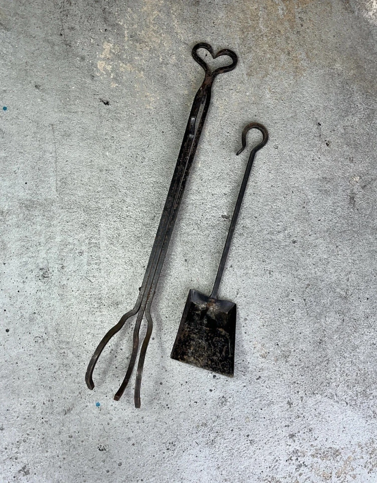 Juego de 2 pinzas y pala de hierro forjado forjado a mano de colección 31 Foto 3 de 4