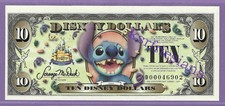 2005 D $10 STITCH DISNEY WORLD DISNEY DOLLAR D00046902 FIRST ISSUE NO BARCODE