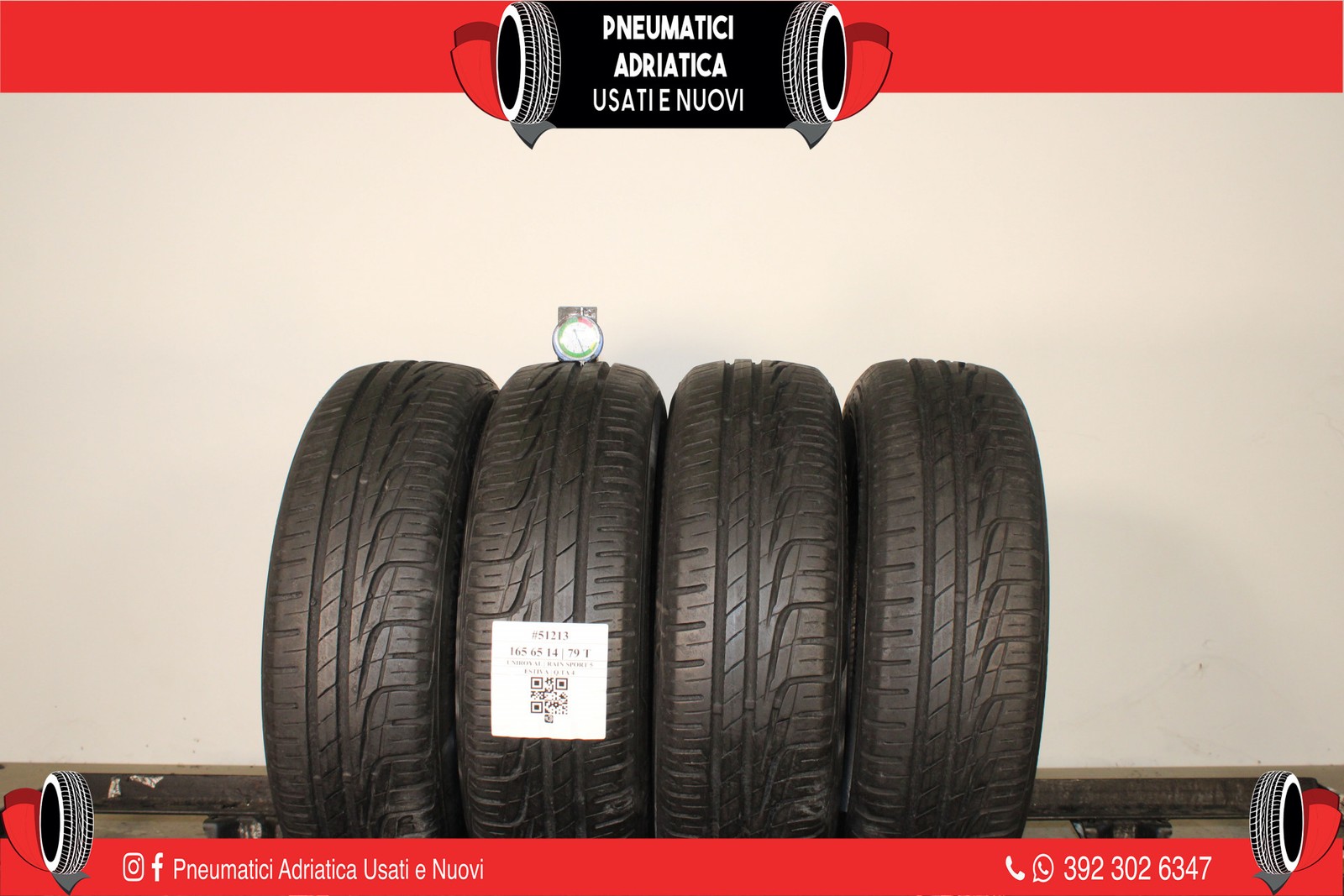 4 PNEUMATICI UNIROYAL 165/65 R14 ESTIVE GOMME USATE 65% - ADRIATICA