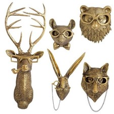 Animal Heads Wall Decor, Faux Deer Head Mount, Animal Sculptures Wall 5PCS