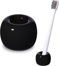 Sleek Mini Ceramics Toothbrush Holder Stand for Bathroom Vanity Countertops, Bla