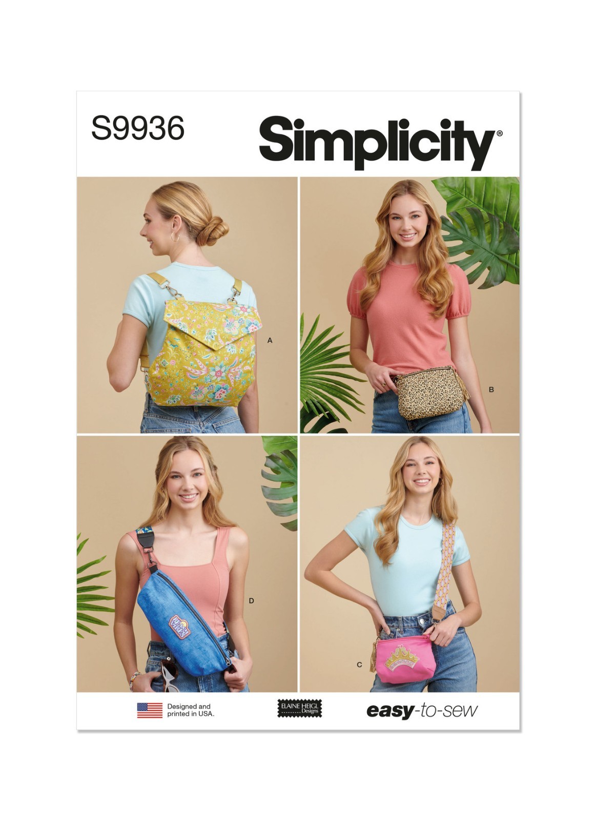 SIMPLICITY 9936 BACKPACK BAGS PURSE Simplicity Sewing Pattern Skill: EASY