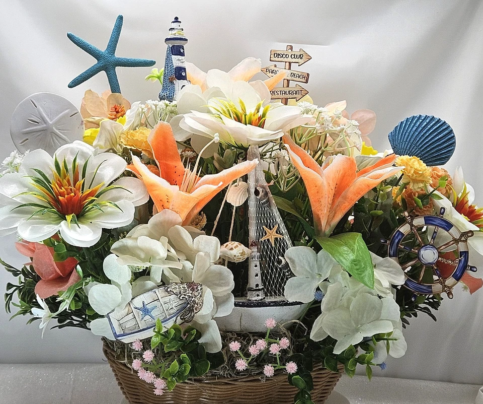 Thinking of You海龟礼物/热带花卉安排带海龟/灯塔 — 第 3/4 张图片