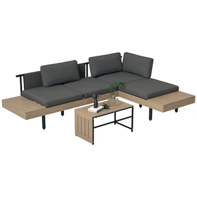 Outsunny HDPE Garden Furniture Sets with Cushions, Table, L-Shaped Sofa, Grey - Image 1 of 4