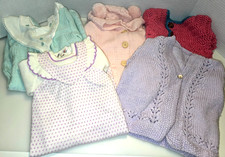 5 Vintage Baby Girls 2 Handmade Knit Cardigan Sweaters 3 Jumpsuit Sleepers