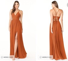 Azazie Women's Aaida Bridesmaid Burnt Orange Chiffon Maxi Dress A6
