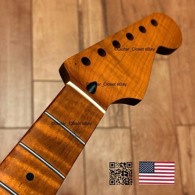 Roasted Flame Maple Strat Guitar Neck Satin Fits Fender & Warmoth Body SM2M