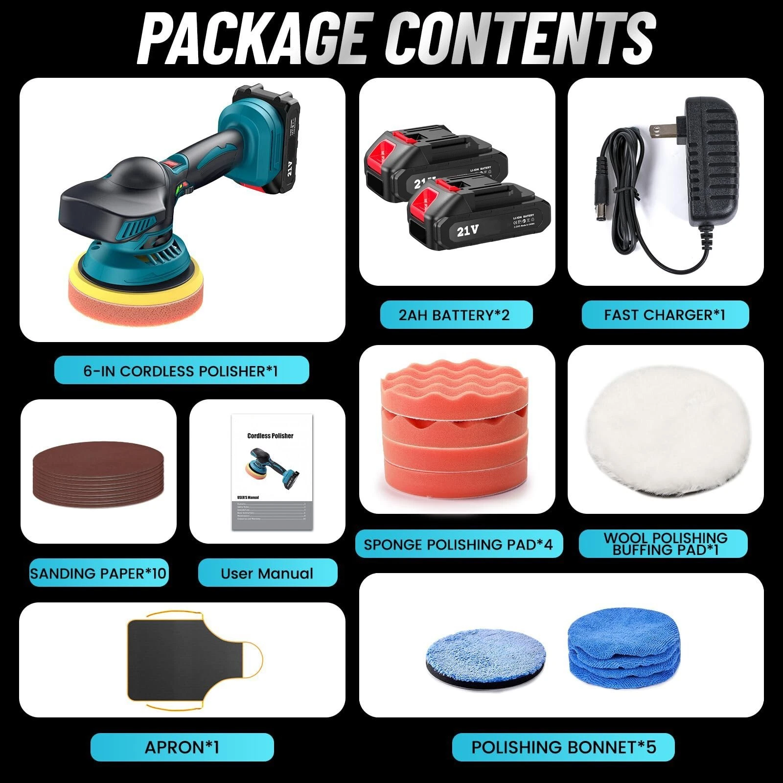 Dual Action Car Polisher Buffer Machine Cordless 6" Sander Polishing Kit Battery - product detail image 5