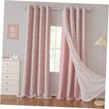 Curtains for Kids Bedroom 72 Inches Long Pom Pom 52"W x 72"L Pack of 2 Pink