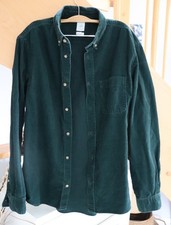 Grünes H&M Feincord Kord Hemd Kragen Manschetten Tannengrün M 50 52