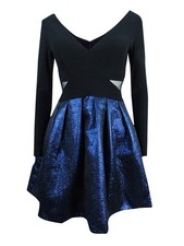 X By Xscape Women's Petite Metallic Fit & Flare Dress (6P, Black/Blue)