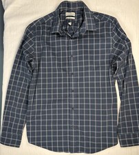 LUCKY BRAND Mens Shirt Size Medium Slim Fit Plaid Blue Button Up Dress Shirt