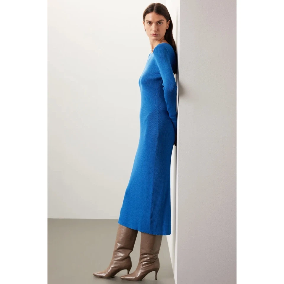 GREAT JONES Ribbed Knit Long Sleeve Bodycon Midi Dress Cobalt Blue Size M - Image 2 of 4