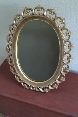 1950's Ornate Mirror Free Standing or Wall Mounted Antique Gold Syroco Hollywood