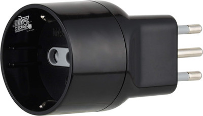 Schuko Space Saving Adapter Italian Plug 10A Offset Black Socket 10A 71024