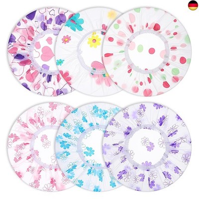 HJZHII 6 Stück Duschhaube Damen, Wasserdichte Shower Cap Durchmesser 28,5 cm 