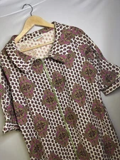 Vintage 60s Psychedelic Paisley L Zip Front House Dress Lounge Mod Boho Cotton