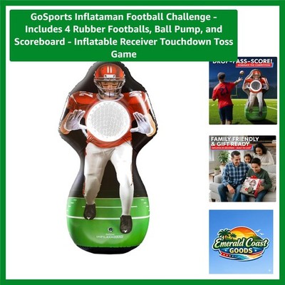 Inflataman Football Challenge Set - 4 Rubber Balls, Pump, Scoreboard Included
