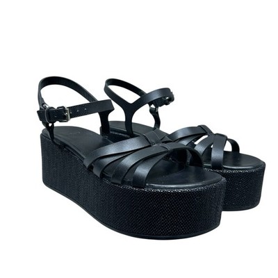 NEW Theory Leather Cross Platform Sandals Size 38 IT / 8 US Black Shoes Italy