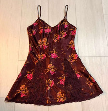 Vintage Victoria's Secret Gold Label Floral Lace Mini Slip Dress Sz S Pink Wine