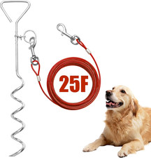 Dog Tie Out Cable and Stake,25FT Long Dog Leads Chain for Yard,Camping and Ou...