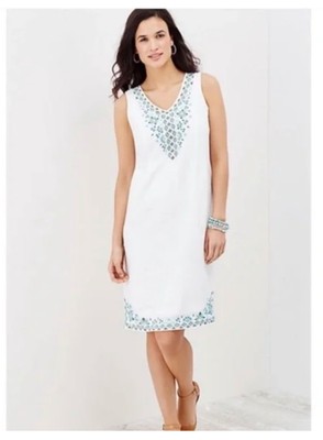 Jill Love Linen Shift Dress Size M Sleeveless Embroidered White