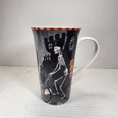 222 Fifth Bicycle SKELETON Halloween Pumpkin Cane Mr. Haunted House Tall Mug Cup