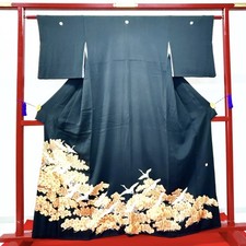 Japanese Kimono 'TOMESODE' Silk/Gold/Red/Crane/Pine/Luxury/Length:159cm N1029