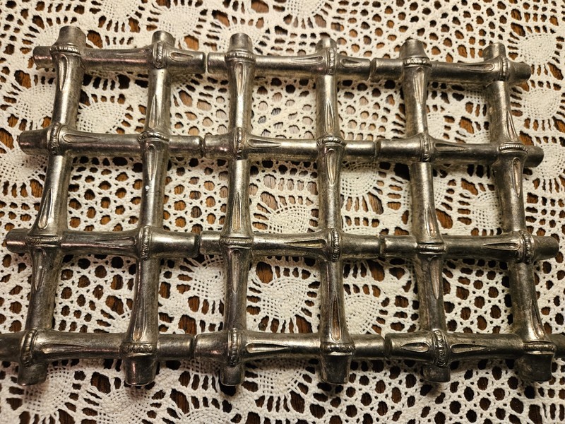 Vintage Italian Silver Plated FB Rogers Expandable Designer Chic "Bamboo" Trivet