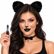 Black Cat Costume Accessories for Women Girls,Furry Cat Ears Headband,Bell Choke