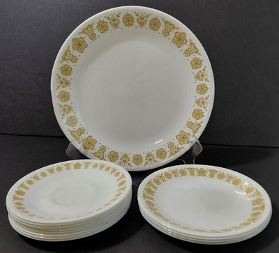 Lot of 13 Vintage 1970s Corning Corelle Butterfly Gold Dinnerware
