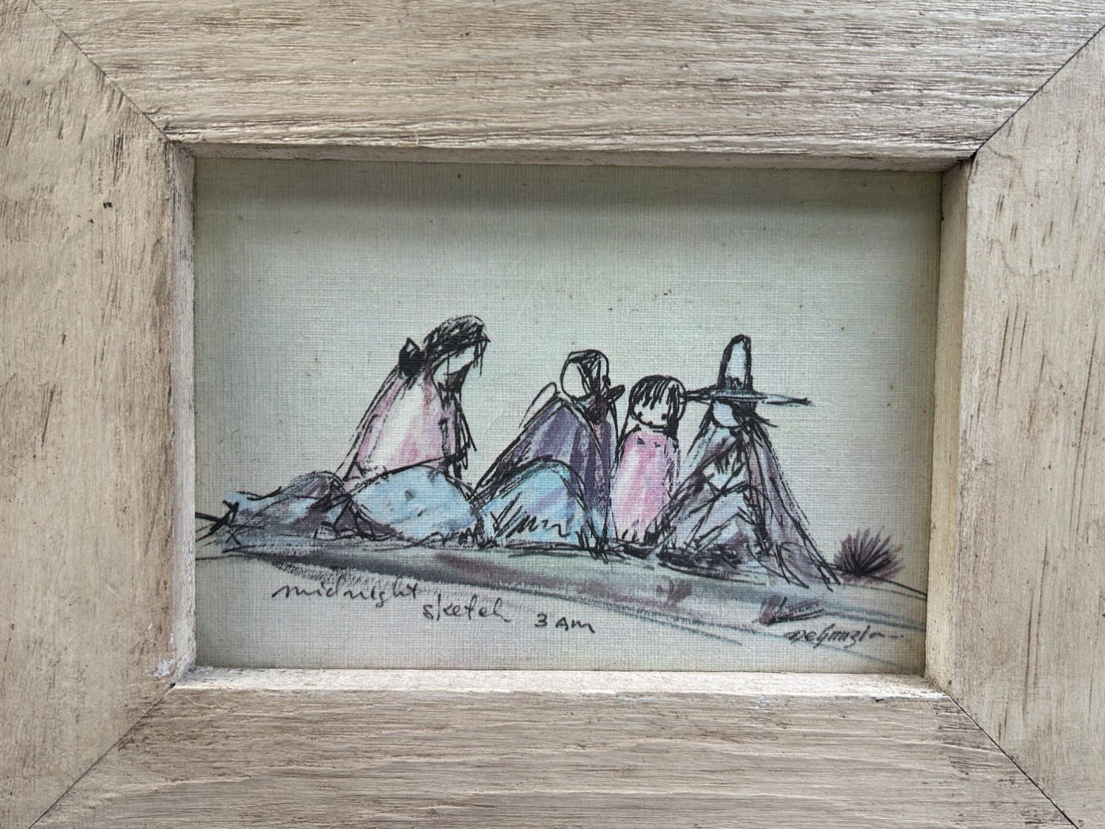 Ted De Grazia Framed Print Midnight Sketch - W3122 Family Group - Navajoland