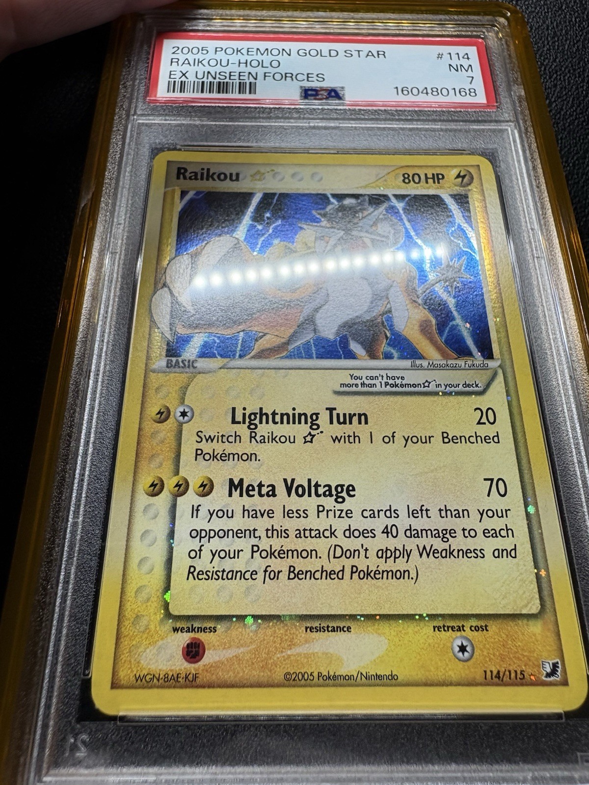 🔥💫 2005 Pokemon Unseen Forces Raikou Gold Star 114/115 Mint PSA 7 Swirl 💫🔥 view 4